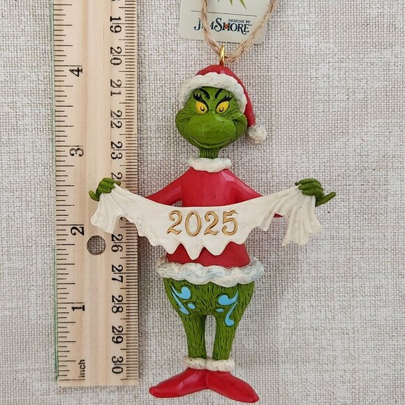 Jim Shore Grinch 2025 Ornament - New NWT - Grinch Holding Banner Dated 2025 - Picture 2 of 4